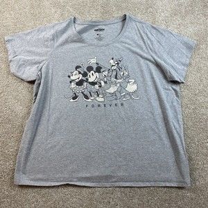 Mickey & Friends Disney Womens Knit Tee T-Shirt Top 2X Gray Goofy Donald WDW
